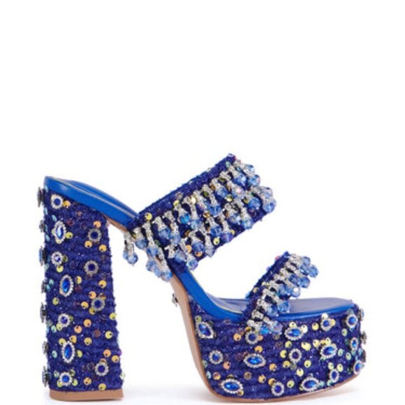 AZALEA WANG " DANGLING DYNASTY " BLUE EMBELLISHED PLATFORM HEEL( BRAND NEW! !!!! - Picture 5 of 8